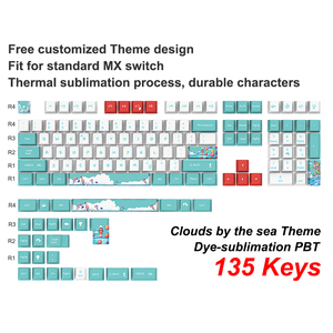 Gros nuages au bord de la mer thème mignon 40% Sublimation Gamers <span class=keywords><strong>Gk61</strong></span> 84 mise en page allemande Pbt colorant sous bricolage profil Keycap pour clavier - Product Image 1