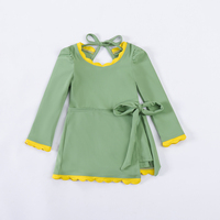 Gaun Anak Perempuan Cetak Kustom Bersertifikat CPC dan CPSIA, Lengan Panjang, Kerah Berumbai, Bahan Yoga, Butik, Koleksi Terbaru