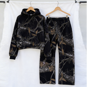 Producenten op maat gemaakte DTG all-over bedrukte unisex katoenen camouflage trainingspak hoodie en joggingbroek set heren - Product Image 1