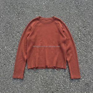 Tela térmica tipo waffle 100% algodón de alta calidad para hombre, camisa larga personalizada con lavado ácido, camisa larga desgastada para hombre. - Product Image 1