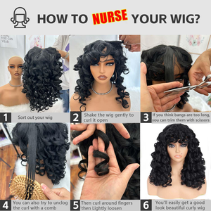 Perruque afro bouclée longue de 20 pouces avec frange, perruque volumineuse en cheveux humains bouclés, sans colle, style naturel et facile pour les femmes noires - Product Image 6