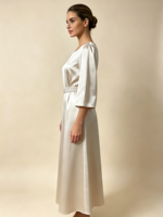 SWEET BABE Robe longue en satin, col rond, manches trois quarts, tenue formelle élégante, sur mesure