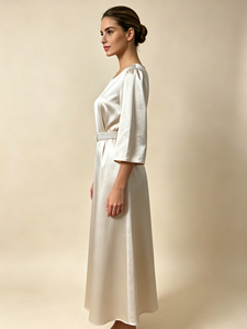 SWEET BABE Satin Floor-Length Dress O-Neck <b>Three</b> Quarter Sleeve Elegant Formal Wear Custom Made - Product Image 2