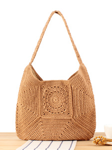 Nuevo bolso de paja cuadrado Granny 2025 para mujer, bolso grande de playa con una sola Correa, bolso de compras tejido de algodón - Product Image 2