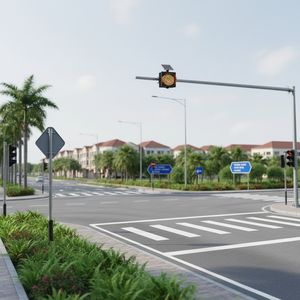 Luce Lampeggiante Solare LED a Frequenza Regolabile in Materiale PC Giallo ad Alta Intensità Prismatica per Incroci Autostradali 300mm - Product Image 2