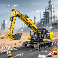 STOCK 57023 MOC Technical RC 1:20 Excavadora de orugas con todas las funciones, bloques de construcción de plástico ABS, juguetes unisex, regalo de Navidad