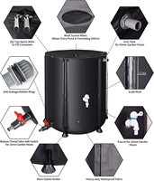 Réservoir d'eau de pluie pliable de 53 gallons en PVC noir uni avec revêtement en maille, système portable de récupération d'eau de pluie avec robinet