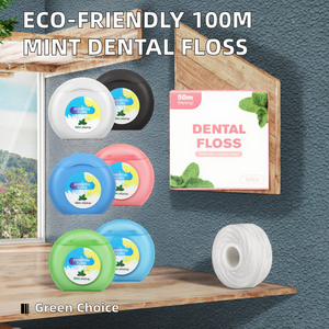 사용자 정의 100M 로고 구강 관리 스트링 치실 치아 청소를위한 민트 향과 자연 친환경 치과 치실 - Product Image 3