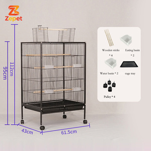 Cage à oiseaux en métal durable anti-corrosion améliorée avec <span class=keywords><strong>poulie</strong></span> pratique et étagère inférieure pour perroquets - Product Image 1