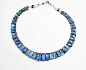 Labradorite Choker Style Statement <b>Necklace</b> Faceted Beaded Fashion Jewel with Flashy Charm for Women - Product Image 1