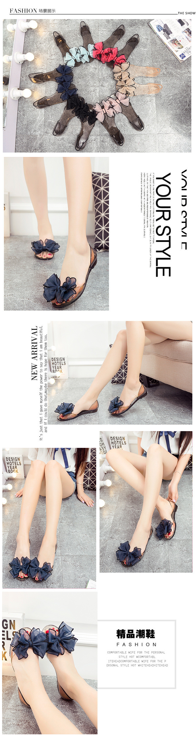 Women Sandals 2020 Ladies Summer Open Toe Jelly Sandals Rose Fish Mouth Crystal Slippers Flats Shoes