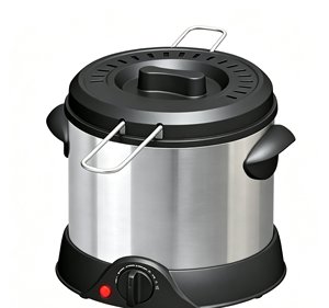 <span class=keywords><strong>Friteuse</strong></span> électrique portable 1000W en acier inoxydable antiadhésive pour usage domestique avec protection contre la surchauffe, pièces de rechange gratuites et retour/échange - Product Image 1