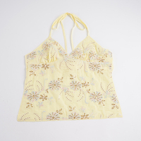Débardeur Bohème d'été pour femme, brodé floral, à sequins et perles, col en V, bretelles spaghetti, sans manches