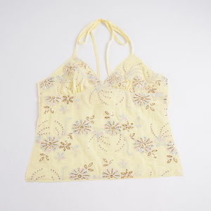 Women Floral Embroidered Cami <b>Top</b> Sequin <b>Beaded</b> Spaghetti Strap V Neck Sleeveless Boho Summer Tank <b>Top</b> - Product Image 6