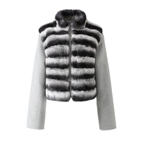 Manteau d'hiver pour femmes, nouvelle mode, col montant, véritable fourrure de lapin, luxe, manches longues, fermeture éclair, veste courte en laine