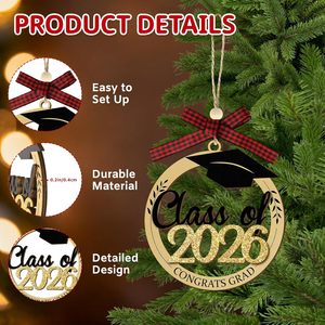 Ornamento in Legno per Laurea 2026, Decorazione Personalizzata con Cappello da Laureato, Regalo Decorativo in Legno Tagliato al Laser - Product Image 4