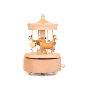 Handmade wooden music box Carousel music box for gift