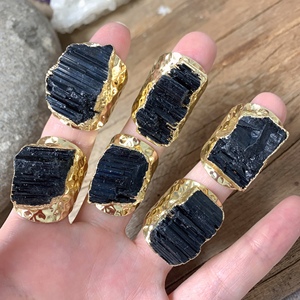 Anillos de Turmalina Negra LS-B3820 en Oferta, Anillo de Dedo Chapado en Oro de 18k con Piedra Preciosa, Joyería Ajustable para Hombres y Mujeres - Product Image 5