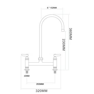 Robinet mélangeur de cuisine moderne haut de gamme en laiton chromé à double poignée, grand évier, avec cartouche céramique adaptée au nettoyage quotidien de la vaisselle - Product Image 2