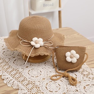 Children's <b>Hat</b> Girl's Summer Fisherman <b>Hat</b> <b>Straw</b> <b>Hat</b> Bag Two-piece Set of Cute Flowers Sunblock Sun Caps - Product Image 1