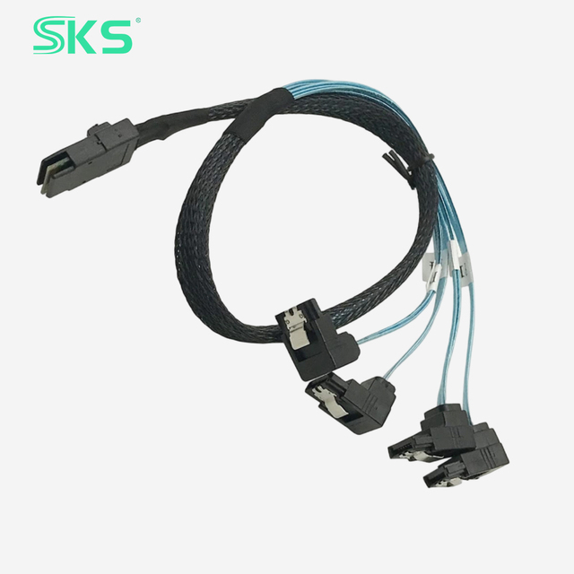 SKS SKS-L8087C SFF-8087 4 SATA 7Pin Forward Breakout Cable Mini SAS 36Pin 90 Degree Right Angle SATA III 6Gbps Cord 0.5M/1M for