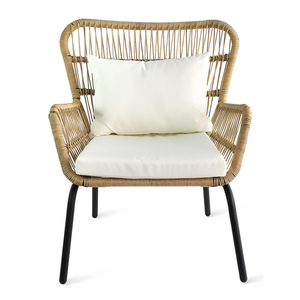 Hiện Đại 3 Pcs 2 Chỗ Ngồi Kim Loại Khung Ngoài Trời Ban Công Giải Trí Mây <span class=keywords><strong>Wicker</strong></span> Ghế Và Bảng Thiết Lập - Product Image 3