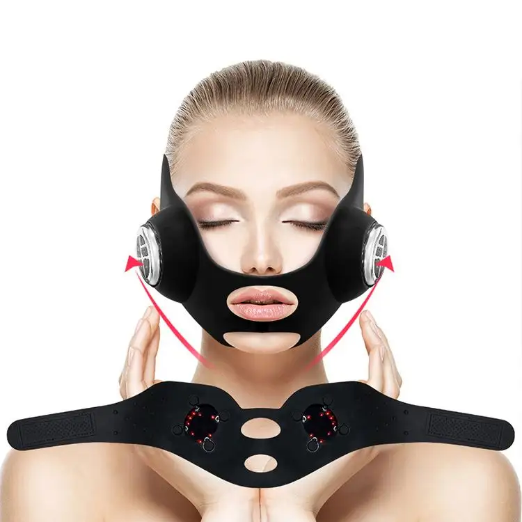 2022 New Arrival EMS Face Lifting Belt LED Anti Aging Beleza Silicone Vibr Máscara Duplo Chin Elétrico V Em Forma de Massageador Rosto Fino