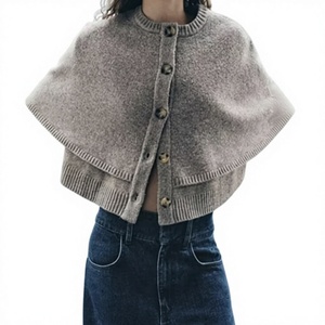 <span class=keywords><strong>Cardigan</strong></span> Zevity da Donna Autunnale con Bottoni, Collo Tondo, Maglia Spessa, Maniche a Pipistrello, Design a Mantella, Colore Unico, Top ZA - Product Image 1