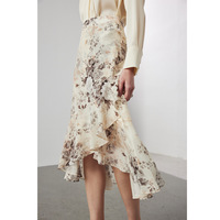 Jupe Midi de Luxe 100% Soie de Mûrier pour Femme, Imprimé Floral Vintage, Taille Empire, Volants, Coupe Évasée, Style Bohème Chic et Élégant, 2026