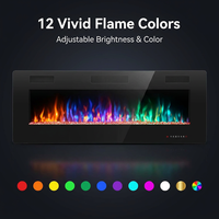 Cheminée électrique à 12 couleurs de flamme, cheminée en cristal ultra-mince pour montage mural et installation encastrée