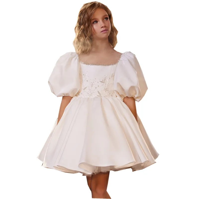 Ropa de lujo personalizada para niñas, vestido blanco para fiesta de verano