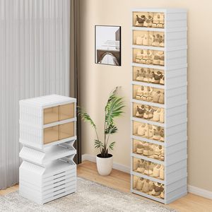 6-Tier Foldable Square PP Plastic Shoe Rack Organizer for Closet Shoe Shelf with Clear <b>Boxes</b> Stackable and Easy Assembly - Product Image 1