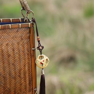 Bamboo Woven Ball Pendant <b>Car</b> Keychain Red Green Yellow Blue Chinese Style Decorative Tassel Hanging <b>Ornament</b> - Product Image 2