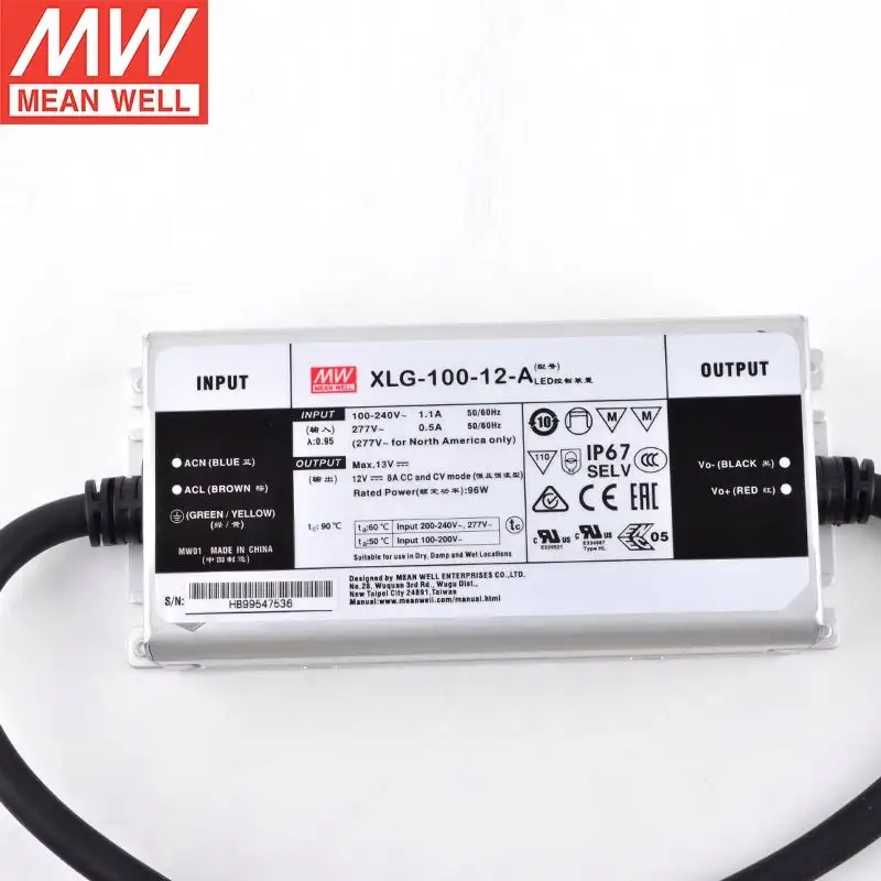 XLG-100-12-A Mean Well 100W constant power waterproof PFC ac 100-240v 12v 8A power supply led light driver