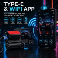 Cámara de Retrovisor Delantera y Trasera 1080P, DVR para Auto con WiFi, Pantalla IPS de 3 Pulgadas, Tipo C, Batería de 150mAh, 64GB, Monitor de Estacionamiento 24h, Control por Aplicación