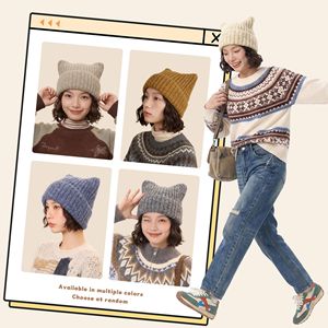 Gorro de Punto Jacquard con Orejas de Gato, 100% Acrílico, con Relieve, Bonito y Cálido, Gorro de Moda para Mujer, Estilo que Estiliza el Rostro - Product Image 2