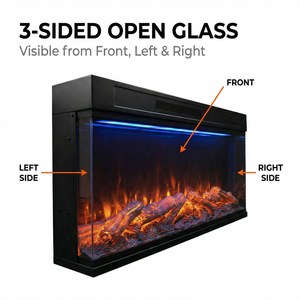Chimenea Eléctrica de 30 Pulgadas y 3 Lados, 750W/1500W, Empotrada, con Llama Realista, 12 Colores, Control Remoto, para Sala de Estar u Hotel - Product Image 3
