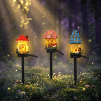 Lampe solaire en résine en forme de maison champignon, petite lampe décorative pour cour, lampe solaire de jardin