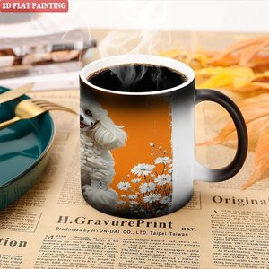 Tasse magique en céramique givrée noire de 11 oz, changeant de couleur à la chaleur, pour étudiants, dortoir, loisirs, bureau - Product Image 5