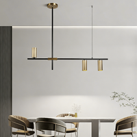 Lustre long en cuivre de style nordique simple, couleur or et noir, pour salle à manger, restaurant, avec éclairage COB Sport