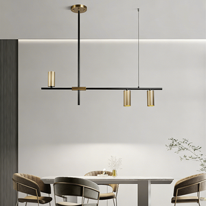 Lustre long décoratif en cuivre de style nordique simple, couleur or et noir, pour salle à manger, restaurant, avec éclairage COB Sport - Product Image 2