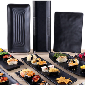 <span class=keywords><strong>Vaisselle</strong></span> en gros assiettes de chargeur rectangulaires assiette de service à pizza noire assiette de mélanine noire snack sushi - Product Image 6