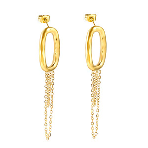 Boucles d'oreilles pendantes à pampilles elliptiques en acier inoxydable plaqué or, longues chaînes, pour femmes, bijoux de mode pour soirée - Product Image 1