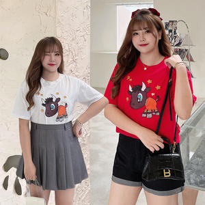 Nueva Camiseta de Manga Corta con Estampado de Dibujos Animados Lucky Calf para Mujer Talla Grande N7979 Blanca Negra Roja de Algodón Jersey para Adulto - Product Image 3