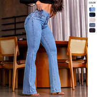 Jean Skinny Taille Haute Femme en Denim Délavé, Extensible, Multi-Boutons, Effet Sculptant, Longueur Intégrale, Vente en Gros