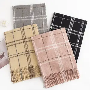 Wholesale Warm Soft Winter Pashmina Neck Scarves Shawls Ladies Plaid Tassel Cashmere Scarf For Women