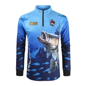 LT Men Outdoor Long Sleeve 100% Polyester Fishing T-shirts Custom Sublimation 1/4 Zip UV Quick Dry Fishing Hoodie Shirt