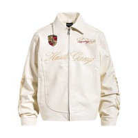 Veste Bomber Décontractée Hiver Homme en Cuir PU Style Moto Racing Brodé Streetwear - Collection Old Money