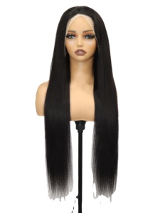 Perruques de cheveux humains lisses de 34 pouces, perruque frontale en dentelle transparente HD 13x4, densité 250, pré-plumée - Product Image 1