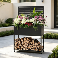 Jardinière multifonctionnelle sur mesure avec étagère de rangement pour bûches, treillis métallique à lattes, roulettes robustes et jardinière surélevée